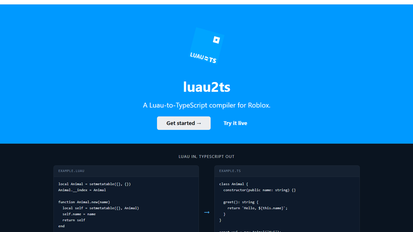 luau2ts website screenshot